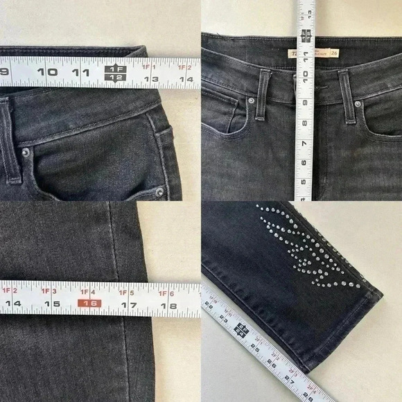 Levi’s 721 High Rise Skinny Jeans Studded Ankle Cropped Washed Black Size 26 - Picture 13 of 16